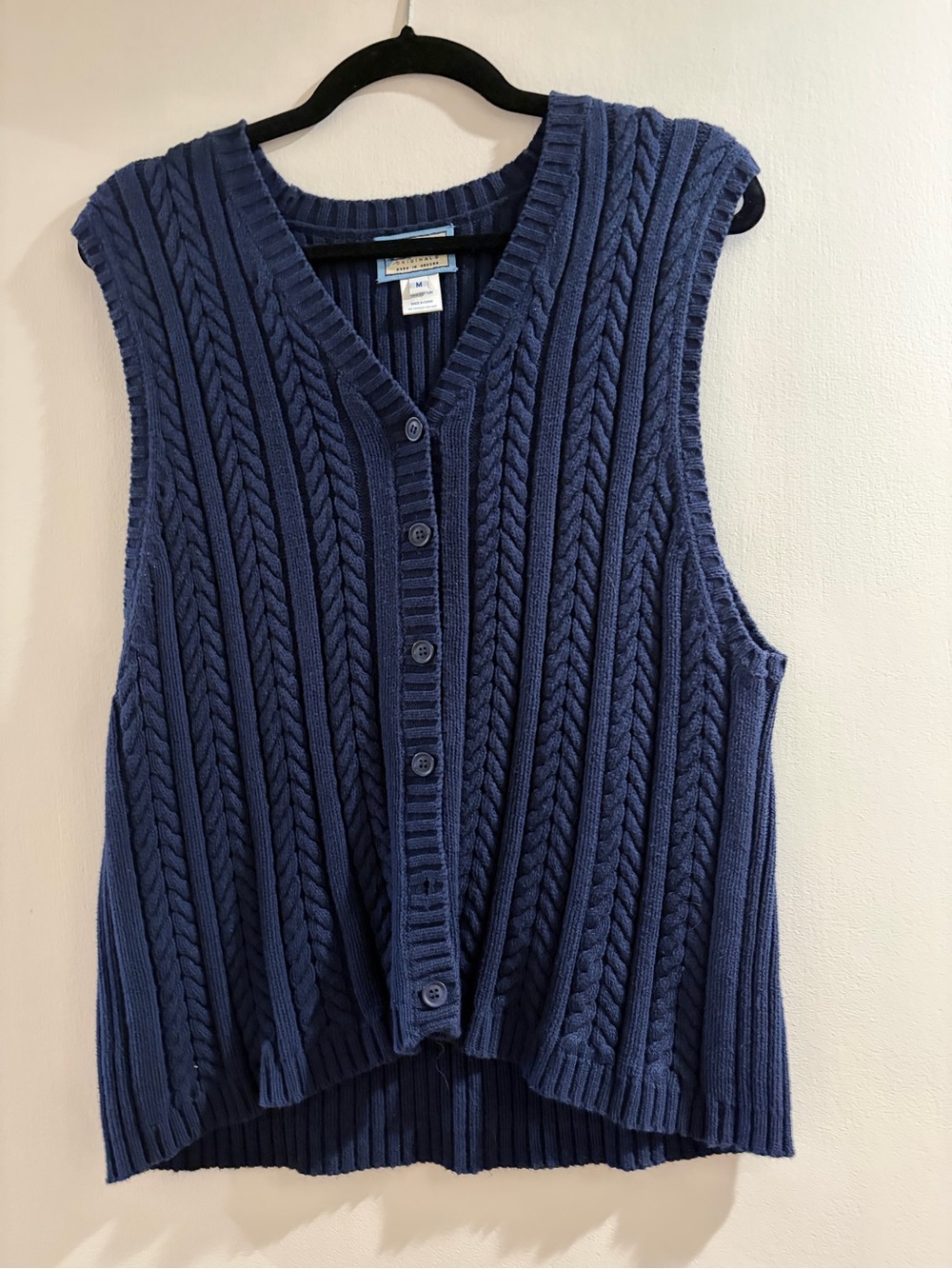 Pendleton Navy Cable-Knit V-Neck Button Front Sweater Vest